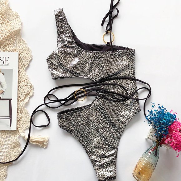 LAST CALL! 🐍Snake Skin🐍 Metallic One-Piece Bathing Suit - Picture 4 of 6